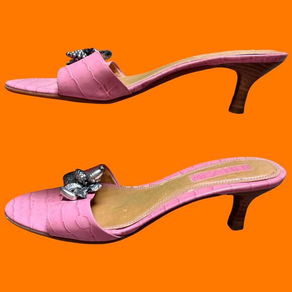 00's vintage baby pink reptile print coquette soft girl y2k kitten heels US 6.5 - Picture 2 of 8